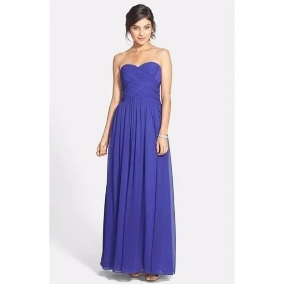 JS Boutique Dresses & Skirts - 🆕 JS BOUTIQUE Sgtrapless and Straps Ruched Chiffon Gown Blue 8